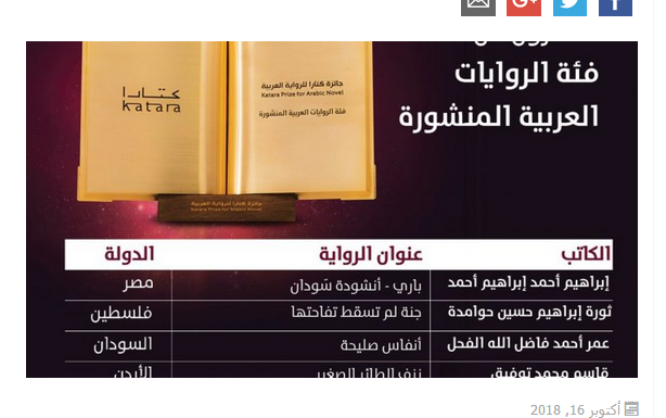 الفائزون بجائزة كتارا فئة الروايات العربية المنشورة
